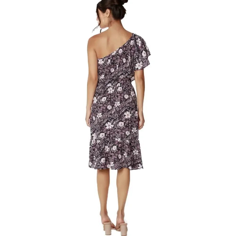 NWT Medium Bobi Black Floral One Shoulder Ruffle Dress​